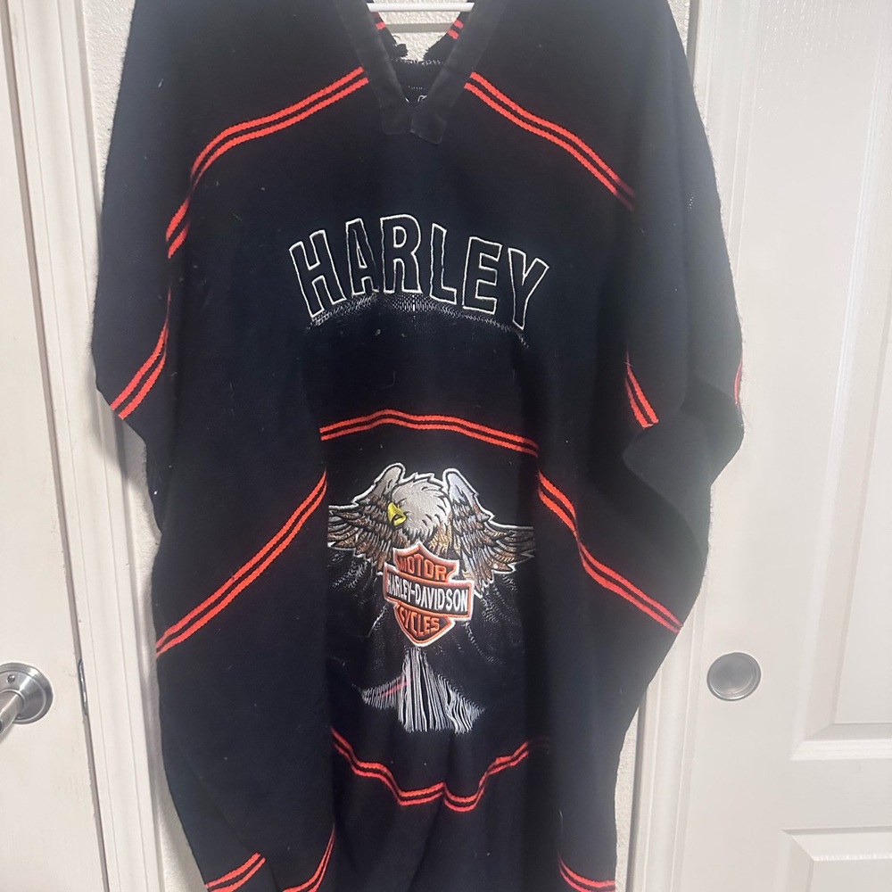 Harley Davidson Black Poncho with orange Stripes